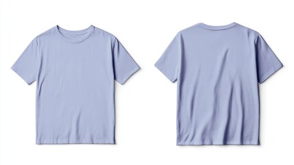 Naklejka premium Periwinkle short sleeve t-shirt mockup, front and back views on white background.