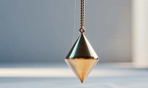 A golden pendulum pendant hangs elegantly, casting soft shadows on a textured surface.