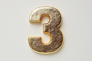 Golden number three displayed against a plain background for decorative or celebratory purposes