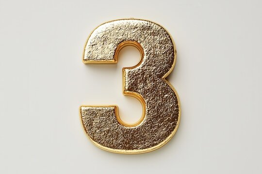Golden number three displayed against a plain background for decorative or celebratory purposes