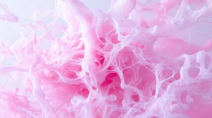 Obraz premium Abstract pink and white organic fluid structure resembling a neural network or cellular mesh.