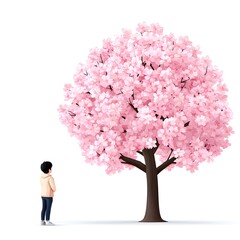 Person Appreciating Blooming Cherry Blossom Tree in Springtime