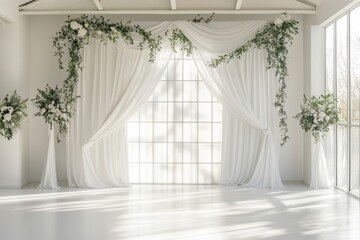 Wedding backdrop aesthetic indoor window natural light minimalist floral plant decoration background