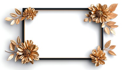 Fototapeta premium Golden Flowers Black Frame Elegant Floral Border Design