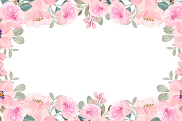 Obraz premium Watercolor flowers frame background for design. Floral border frame card template. Vector design illustration. for banner, wedding card.