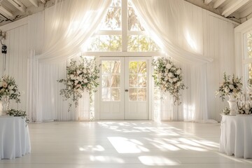 Wedding backdrop aesthetic indoor window natural light minimalist floral plant decoration background