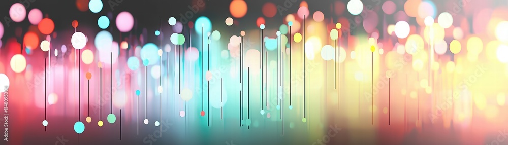 Poster a vibrant abstract background featuring colorful vertical lines and glowing bokeh lights, creating a