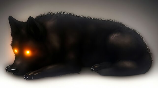 Glowing Eyes of a Black Wolf at Night