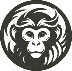 Cute monkey face in circle.