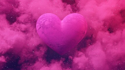 Obraz premium Vibrant Pink Heart in Dreamy Clouds Against Cosmic Background with Stars and Nebula
