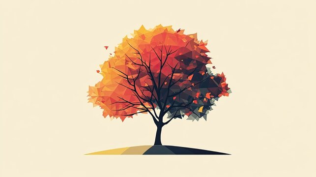Abstract geometric autumn tree illustration.