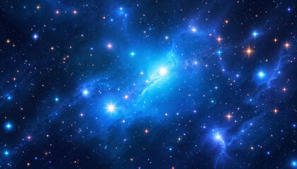 Obraz premium Vibrant cosmic landscape showcasing blue nebulas and shining stars in deep space