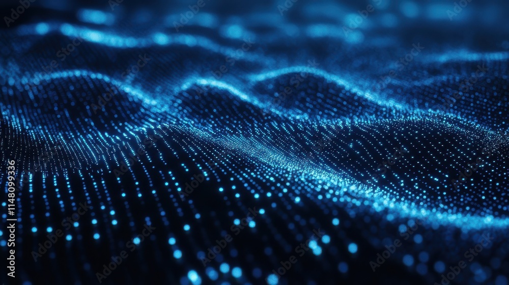 Poster blue digital binary data on computer screen background