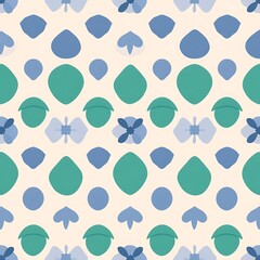 Fototapeta premium Pastel Floral Seamless Pattern: A delicate and charming pattern featuring abstract floral motifs in soft blue and green hues, perfect for adding a touch of elegance and whimsy to any design project. 