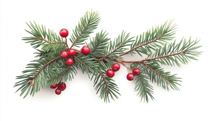 Christmas-themed blank page with festive pine branches and red berries