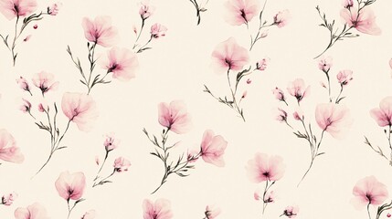 Delicate Pink Floral Pattern on Cream Background Suitable for Various Designs