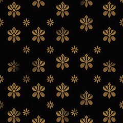 Golden Floral Pattern: A seamless pattern featuring intricate, golden floral designs set against a rich black backdrop. Perfect for creating elegant and sophisticated designs.