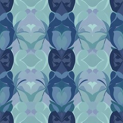 Abstract Geometric Pattern in Blue Tones: Seamless Repeating Design of Interlocking Shapes in Shades of Blue and Aqua for Modern Interior Design, Fashion Prints, and Graphic Design Projects.  