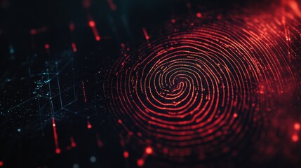 Digital fingerprint graphic with vivid red and black colors designed for technology and security concepts. Generative AI