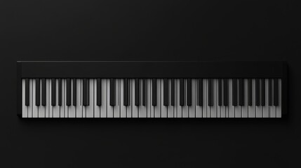 A sleek, modern piano keyboard with black and white keys on a dark background, banner.