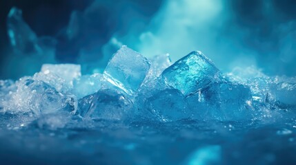 Ice Cubes Glimmering in a Cool Blue Environment with Soft Lighting