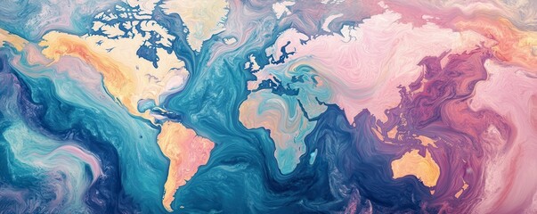 Fototapeta premium Abstract world map in pastel paint swirls