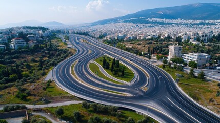 Aerial drone photo of ring road in Kifisias and Attiki odos avenues, a popular multilevel circular junction road, Marousi, Attica, Greece
