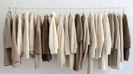 Fototapeta premium Cozy Collection of Neutral Sweaters Hanging on Display Rack