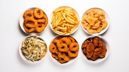 Plates Filled with Fried Foods Isolated on Transparent Background - Crispy and Golden Snacks for Food Photography and Culinary Design