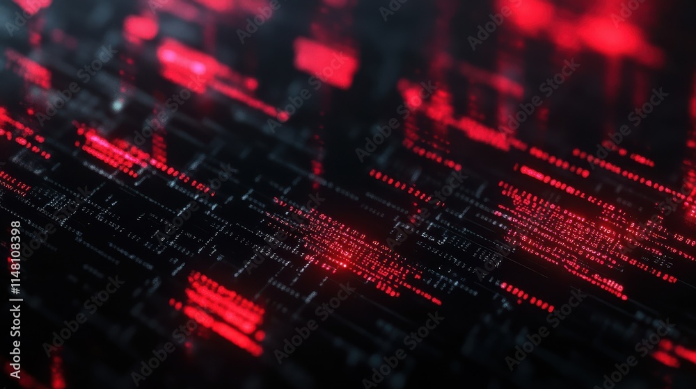 Fototapete black and red abstract technology cybersecurity background. binary code system vector design