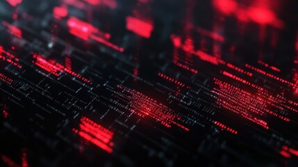 Black and red abstract technology cybersecurity background. Binary code system vector design