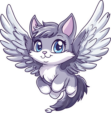 Cute cat Unicorn flying muscot vector on white background