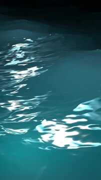 Turquoise night sea in moonlight, moon path on waves. Vertical video for smartphones, realistic 3d rendering.