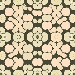 Abstract Floral Pattern in Earthy Tones: This delicate, intricate design features a seamless pattern of stylized flowers in soft pink, beige, and yellow hues, set against a rich.