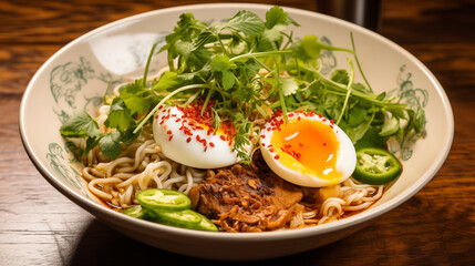Ramen Bowl Isolated on Transparent Background - Traditional Japanese Noodle Soup for Food Photography, Culinary Design, and Asian Cuisine Mockups