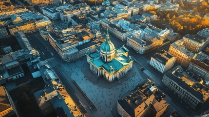 Fototapeta premium Helsinki, Finland. City center aerial view. Helsinki Cathedral. Senate square. Market Square, From Drone.