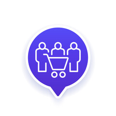 customers icon, shopping cart and people line vector