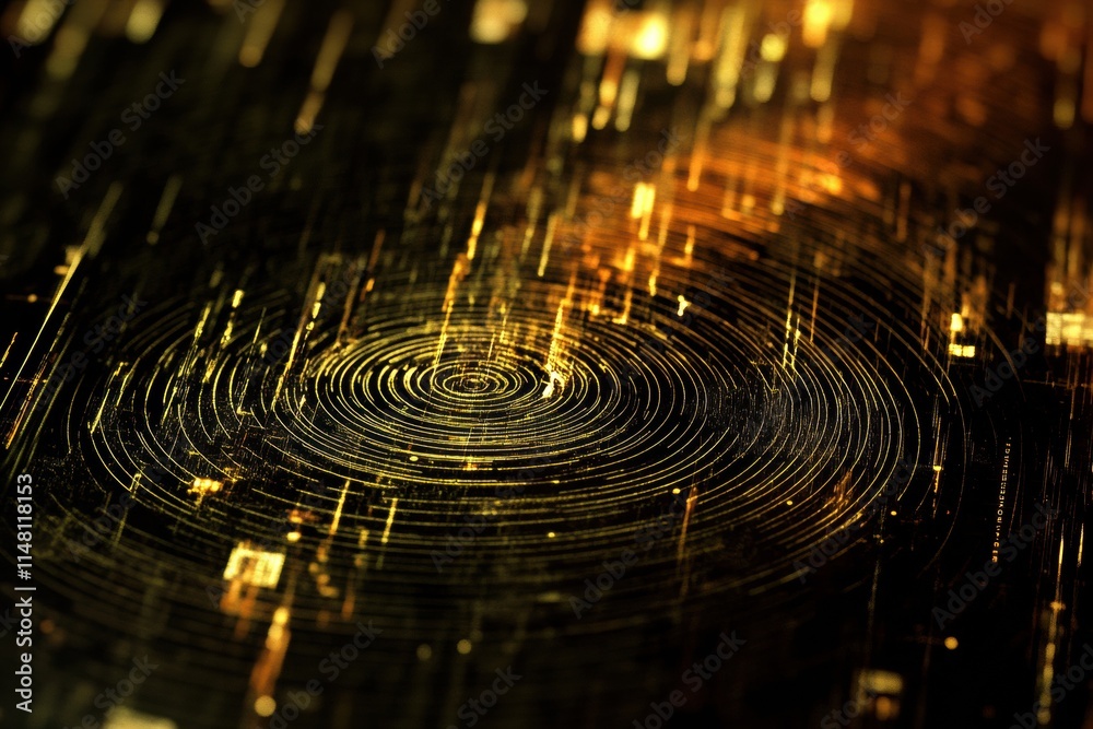 Poster Dynamic digital fingerprint graphic highlighting intricate patterns and textures in a vibrant golden tone. Generative AI