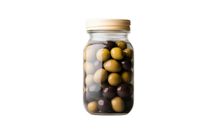 Jar of Assorted Olives in Glass Container on White Background