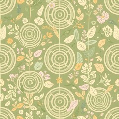 Fototapeta premium Botanical Circles: Olive Green Textile Design 