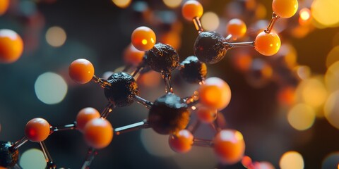 Close up view of a molecular structure model, showcasing the intricate details of the molecular structure and highlighting the beauty of scientific representation in molecular structure design.