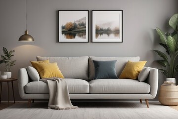 furniture and interior concept sofa with cushions at cozy home living room