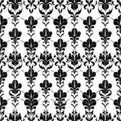 Damask Seamless Pattern: Elegant black and white floral damask pattern, perfect for wallpaper, fabric, or design projects.  Classic and sophisticated. 