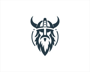 Fototapeta premium Viking Logo Design Vector Template. Nordic Viking logo. Viking face warrior modern simple logo. Viking Head Vector Illustration. Silhouette Nordic warrior symbol.