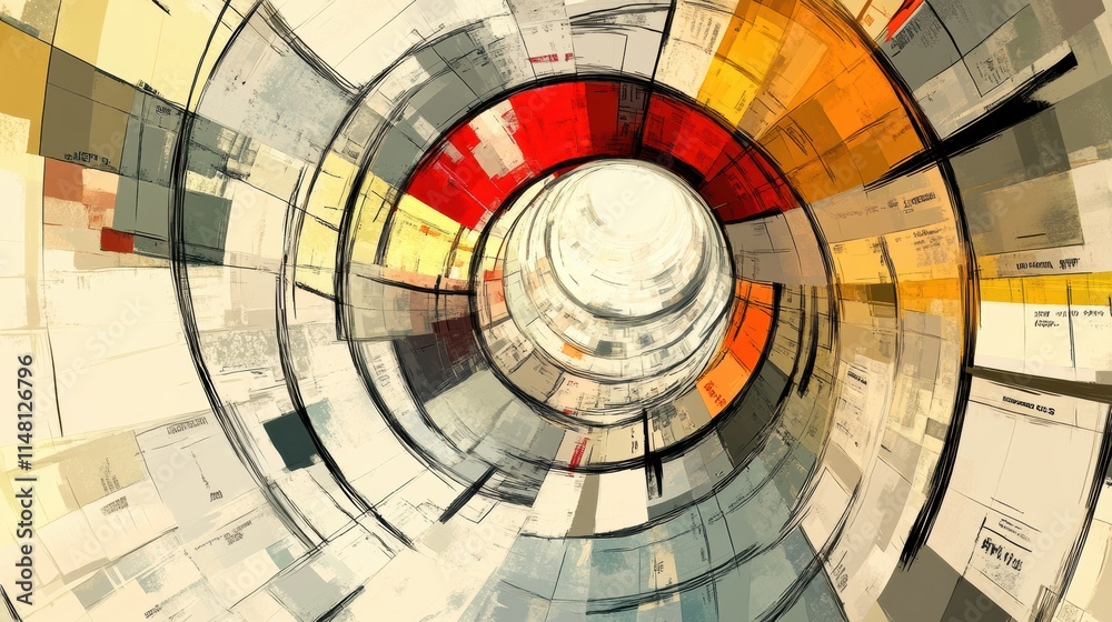 Aufkleber Abstract spiral design in warm colors showcasing depth and movement in a modern artistic style. Generative AI