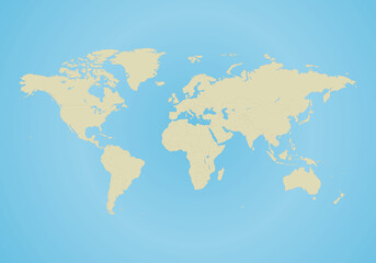 World map, with all country borders in dark grey color and blue background