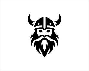 Fototapeta premium Viking Logo Design Vector Template. Nordic Viking logo. Viking face warrior modern simple logo. Viking Head Vector Illustration. Silhouette Nordic warrior symbol.