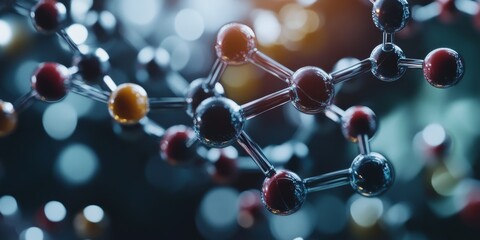 Close up view of a molecular structure model, showcasing the intricate details of the molecular structure and highlighting the beauty of scientific representation in molecular structure design.