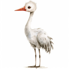Obraz premium Sandhill Crane Cute Bird Baby Watercolour Handmade illustration Painting