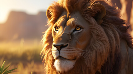 Majestic Lion in the Golden Afternoon A Hyper-Realistic Portrait